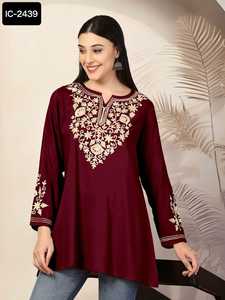 Most Beautiful Women Wear Fancy Short <b>Kurtis</b> with Long Sleeve with Beautiful Embroidery work and Sequence Work Top <b>Kurtis</b> - Product Image 6