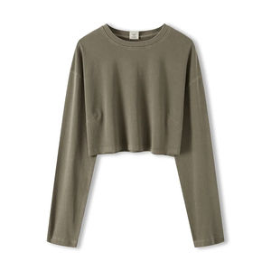 Crop Tops Logo tricoté respirant 100% coton pour femmes pour l'été Manches raglan décontractées écologiques - Product Image 4