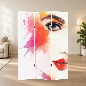 Pantalla Plegable de Lona de Doble Cara con Rostro de Mujer en Acuarela - Product Image 1