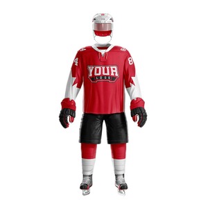 Ropa de hockey sobre hielo de poliéster hecha a medida para hombre, nuevo diseño, conjunto de uniforme impreso con el nombre del equipo OEM, ropa deportiva lisa con patrón en blanco - Product Image 4