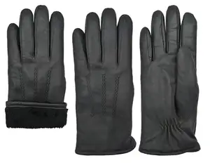GAF Black Women Winter Driving Wool Lining Genuine Lamb Skin Leather Gloves For Men And Women