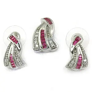 Ensemble de boucles d'oreilles pendantes tendance pour femmes en argent et rubis, bijoux de fête de mariage chrétien mignons avec des perles étincelantes, diamants, forme de fleur - Product Image 1