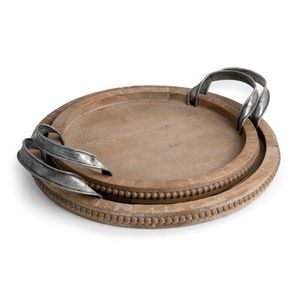 Juego de 2 bandejas de madera de alta calidad para servir con asas de metal Bandeja de decoración de postres para bodas Cumpleaños Fiesta Fábrica - Product Image 3