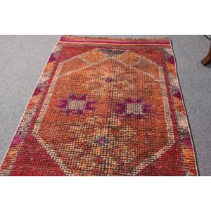 Alfombra de lana roja y naranja bohemia de área grande, 2,7x9,5 pies, estilo clásico turco, látex rectangular abstracto para uso en el pasillo, alfombra para habitación - Product Image 3