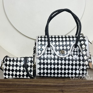 Nueva moda de gran capacidad a mano de cuero a cuadros para mujer, bolsos de hombro con bandolera, Mini bolso a juego de 2 piezas - Product Image 1