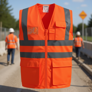 EWALD High-Visibility Vest Size M Orange EN ISO 20471 & ISO 13688 Compliant SAFESTYLE Reflective <b>Stickers</b> & Lights - Product Image 3
