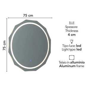 กระจกห้องน้ำทรงกลม ดีไซน์อิตาลี ขอบเหลี่ยม 75 ซม. - Product Image 2