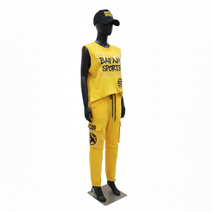 ชุดเสื้อยืดสีเหลืองผ้าเทอร์รี่คอตตอนโพลีเอสเตอร์คุณภาพสูงพร้อมกางเกงเลกกิ้งมีกระเป๋าคาร์โก้ พิมพ์ลายโลโก้ ชุดสำหรับผู้หญิง - Product Image 5