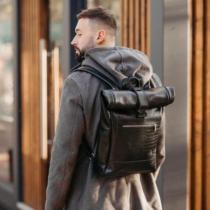 Mochila para portátil enrollable encerada de cuero genuino Vintage de alta calidad para hombre para estudiantes universitarios de 2017 - Product Image 4