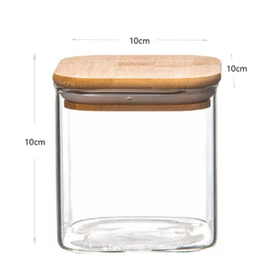 Pack of 3 <b>Clear</b> Borosilicate Glass Jars with Airtight Lids Wood Cover Kitchen Storage Canisters for Tea Condiments <b>Container</b> - Product Image 2