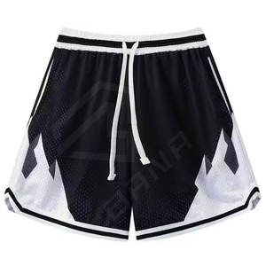 Short en maille de basket-ball brodé classique imprimé blanc brillant personnalisable pour hommes avec poches pas cher bas prix - Product Image 2