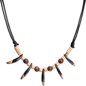 Hecho a mano estilo religioso indio hueso de búfalo tallado collar de dientes de cuentas collar de cuerno de búfalo Natural - Product Image 1