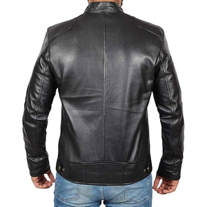Haute qualité nouvelle mode veste en cuir noir rétro moto décontracté tout match veste en cuir avec poche avant zippée pour hommes - Product Image 6