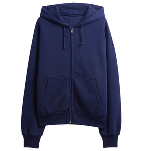 Sweat à capuche zippé bleu marine pour homme et femme, veste en polaire épaisse, streetwear, sweat-shirt décontracté, automne, chaud, fermeture éclair intégrale, capuche brodée, 100% - Product Image 1