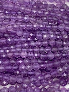 AAA Grade Natural Medium Purple Amethyst Faceted Round <b>Stone</b> <b>Beads</b> 15.5\" Strand for Jewelry Making-3mm & 4mm Sizes - Product Image 2