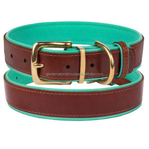 Collier de chien en cuir véritable souple pour animal domestique, confortable, rembourré, de luxe, en laiton massif, de haute qualité - Product Image 5