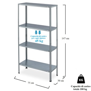 Scaffalatura in metallo zincato a 4 livelli 75x30x147cm 180kg di capacità robusto scaffale del magazzino del Garage - Product Image 2