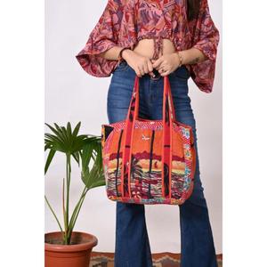 กระเป๋าถือสตรีทำจากผ้าฝ้ายพิมพ์ลาย Kantha กระเป๋าถือแบบถือด้วยมือกระเป๋าสะพายไหล่กระเป๋าช้อปปิ้ง - Product Image 2