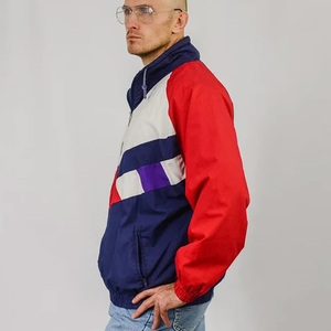 Factory Made Mens Color Block Racer <b>Windbreaker</b> Jacket Zip Fly Windproof Polyester Outdoor Wear <b>Red</b> White Blue OEM Service - Product Image 2