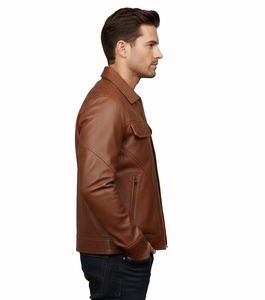 Conception et logo personnalisés, sweat à capuche en cuir véritable de qualité supérieure pour homme, veste à coupe moderne, uni, vintage, délavé, bomber, motard, course - Product Image 2