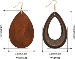Pendientes de madera Pendientes de gota ligeros geométricos de lágrima de madera natural para mujer Lágrima étnica africana - Product Image 4