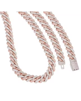 Chaîne cubaine en or rose entièrement pavée de moissanite, collier de luxe style hip-hop, bijoux de mode