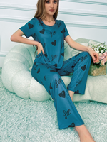2 pièces vêtements de détente à imprimé coeur mignon ensemble de vêtements de nuit pour femmes t-shirt et short pyjama pyjama d'été avec impression de lettres d'amour