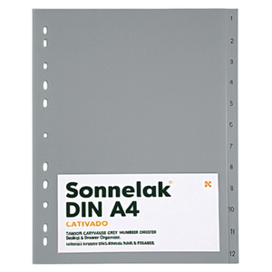 Soennecken DIN A4 1-12 Polypropylene Grey Number Register Desktop & <b>Drawer</b> Organizer - Product Image 2