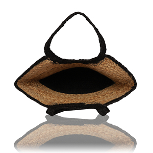 Grand sac de plage en jute avec poignées en corde noire, design bicolore naturel, ouverture supérieure, taille personnalisable - Product Image 2