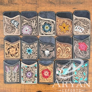 Porte-cartes de crédit en cuir repoussé de qualité extrême étui à cartes tournesol portefeuille de poche en cuir véritable occidental cadeau pour elle et lui - Product Image 1