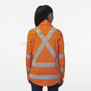 Orange fluorescent manches longues femmes vêtements de travail personnalisés chemise haute visibilité sécurité salut vis coton chemise de travail réfléchissante - Product Image 5