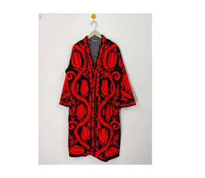 Abrigo Largo, Chaqueta Suzani de Algodón para Mujer, Abrigo Boho Tradicional Bordado, Abrigo Largo Suzani Uzbeko Vintage, Étnico para Festivales - Product Image 6