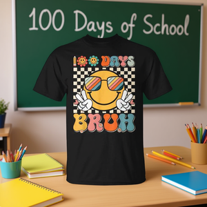 Maglietta con grafica One Hundred Days Of School Groovy Smile per adulti, unisex, manica corta, girocollo, in cotone, per il ritorno a scuola - Product Image 3