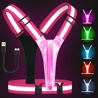 Gilet lumineux LED rechargeable par USB d'usine, équipement de course réfléchissant haute visibilité avec sacs d'extérieur à taille réglable