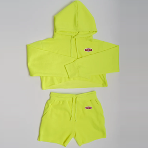 ชุดสเวตเตอร์ผ้าฝ้าย100% โอเวอร์ไซส์สำหรับผู้หญิงชุดสเวตเตอร์เสื้อครอปทรงหลวมมีฮู้ดสองชิ้นชุดสั้นสำหรับผู้หญิง - Product Image 5