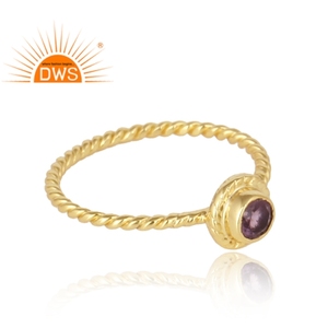 Hot Selling Sterling <b>Silver</b> 18K Gold Plated Natural <b>Amethyst</b> Gemstone Stackable <b>Ring</b> Demi Fine Jewelry Manufacturer - Product Image 3