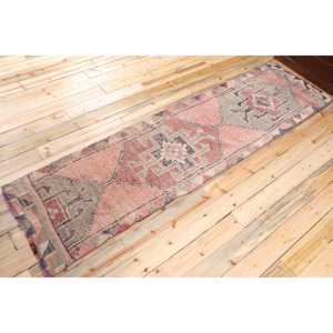 Vintage Turkish Rug, 2.5x10.2 ft <b>Runner</b> Rug, <b>Red</b> Herki Ombr Rug - Product Image 2