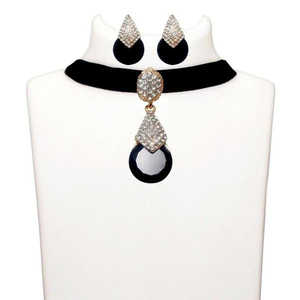 Jeweljunk Fine Chokers Collier Set Pierre Noire avec Plaqué Or 1108722C - Product Image 1