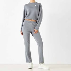 Femmes Crop Top Solide Décontracté Polyester Coton Terry Anti Rétractable 300g Doublé Broderie Hiver - Product Image 1