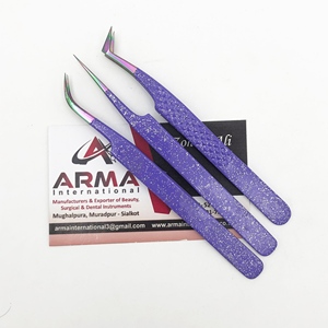 Pince à épiler d'extension de cils paillettes enduites violettes pointe pointue arc-en-ciel pince à cils en acier inoxydable durable pour outils de cils - Product Image 2