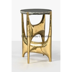 Centro de diseñador de metal cilíndrico y mesa de centro Acabado de color dorado Mesas decorativas hechas a mano para el hogar de la India - Product Image 2