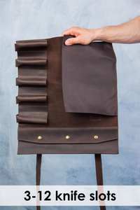 Custom Durable Waterproof High Quality Heavy Duty Brown Leather Knife Organizer Chef Knife <b>Roll</b> up <b>Bag</b> LKR-0105 - Product Image 3