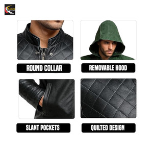 แจ็กเก็ตหนังสีดำลำลองสำหรับผู้ชายมีฮู้ดคอลเลคชั่นสั่งซื้อจำนวนมากส่งตรงจากโรงงาน - Product Image 6