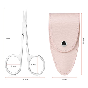 Venta al por mayor Tijeras para cutículas 9 cm con hoja fina curva afilada Cuidado de la belleza Tijeras para cutículas con bolsa de cuero rosa - Product Image 3
