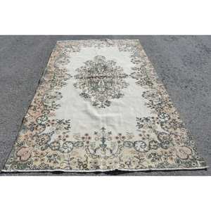 พรมขนสัตว์สีเบจ5.6 x 9.2ft สีเขียวคลาสสิกดีไซน์ห้องนั่งเล่นพรมด้านข้างทรงสี่เหลี่ยมผืนผ้าเย็บปะติดปะต่อกันพรมยางแบบตุรกี - Product Image 1