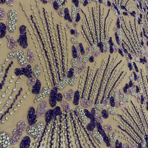 Royal Amethyst Starburst Beaded Couture <b>Fabric</b> Woven Cotton Lace Embroidered Hexagonal Breathable Metallic In-Stock Items - Product Image 1