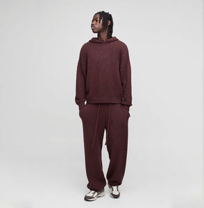 <b>Men</b> <b>s</b> <b>Brown</b> Textured <b>Hoodie</b> Tracksuit Set Casual Streetwear Cozy Knit Two Piece Outfit Winter Comfort by Marfa International - Product Image 1