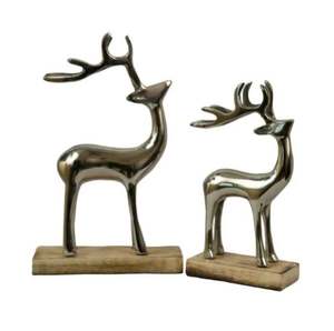 Nouveau design aluminium gravé cerf argent fini sur socle en bois dessus de table antique pièce maîtresse décorative fabrication indienne - Product Image 6