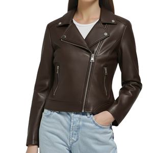 Veste d'hiver pour femme de luxe, coupe ajustée, design personnalisé, nouveau style, cuir véritable de qualité supérieure, col montant uni, fermeture éclair, taille - Product Image 6