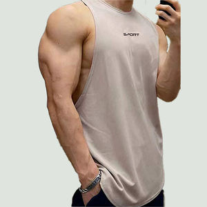 Custom Logo Quick Dry Polyester Spandex Knitted Gym <b>Singlets</b> for <b>Men</b> Sporty Casual Style Breathable Plain Tank Tops Plus Size - Product Image 1